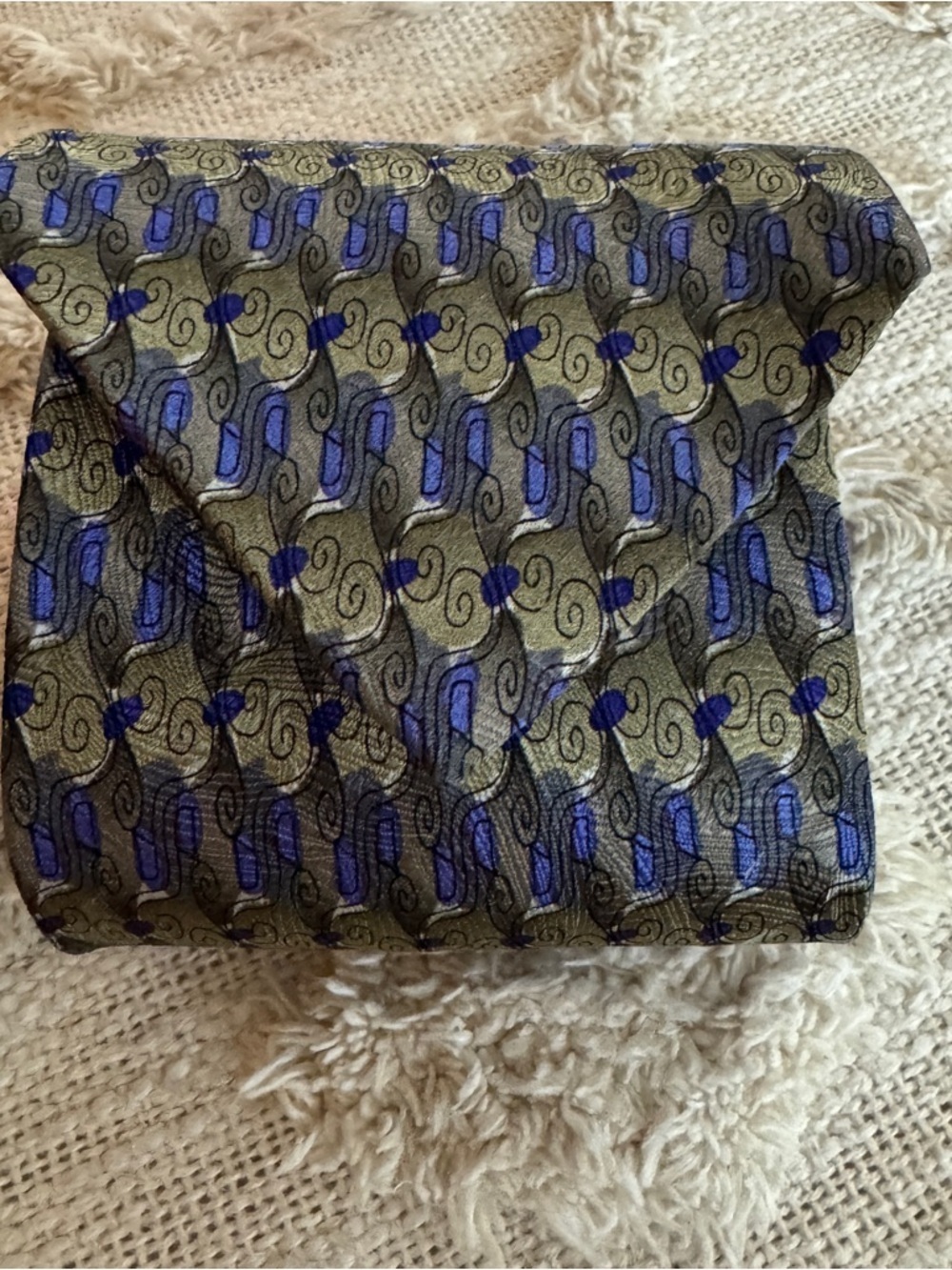 J Garcia Men Green Blue Silk Tie Fish Collection Abstract Vintage